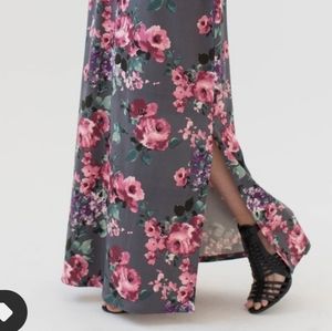 Grey with pink flowers Maxi skirt